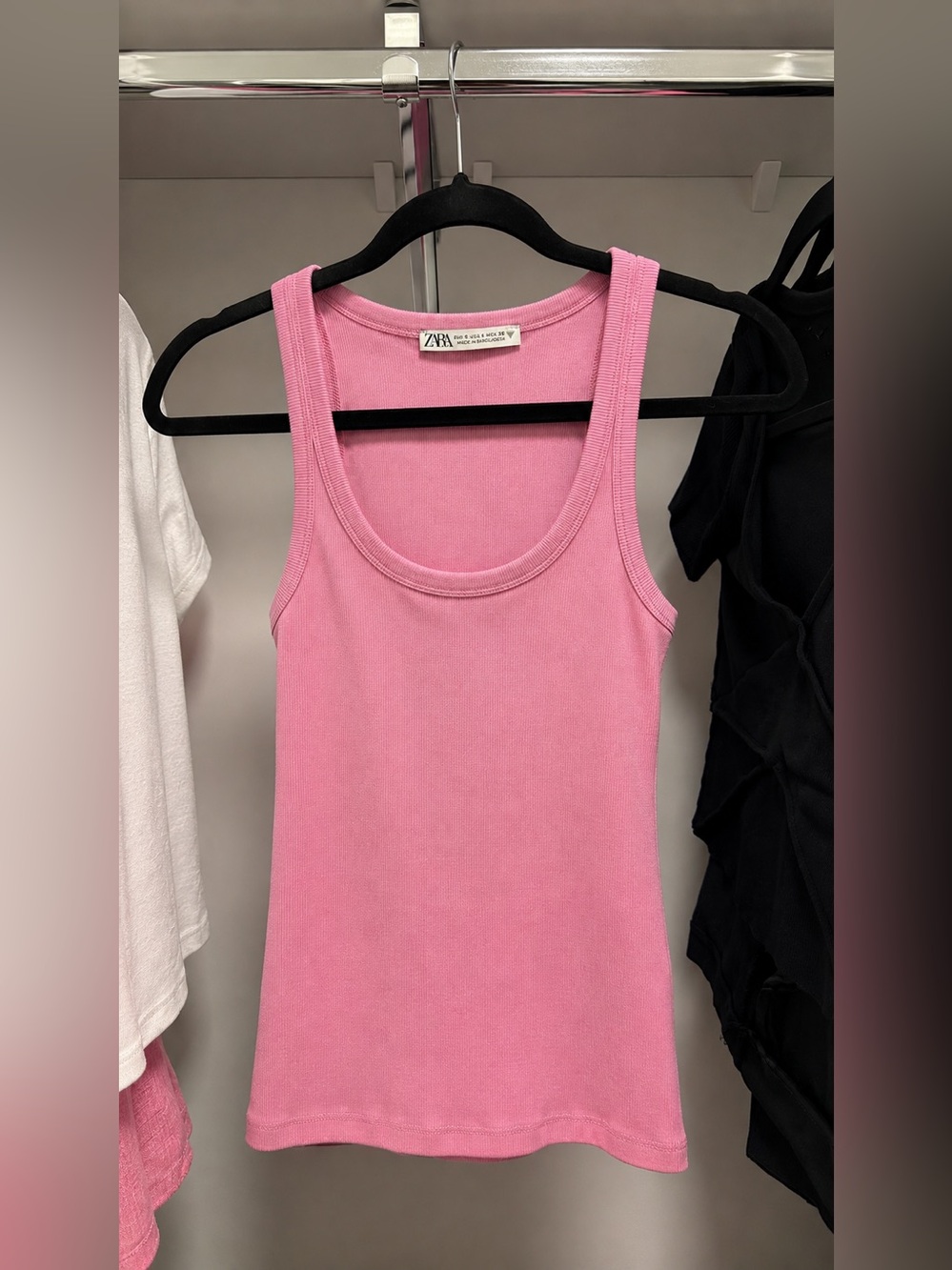 Zara Pink Ribbed Tank Top | Size S | Stretch Cotton